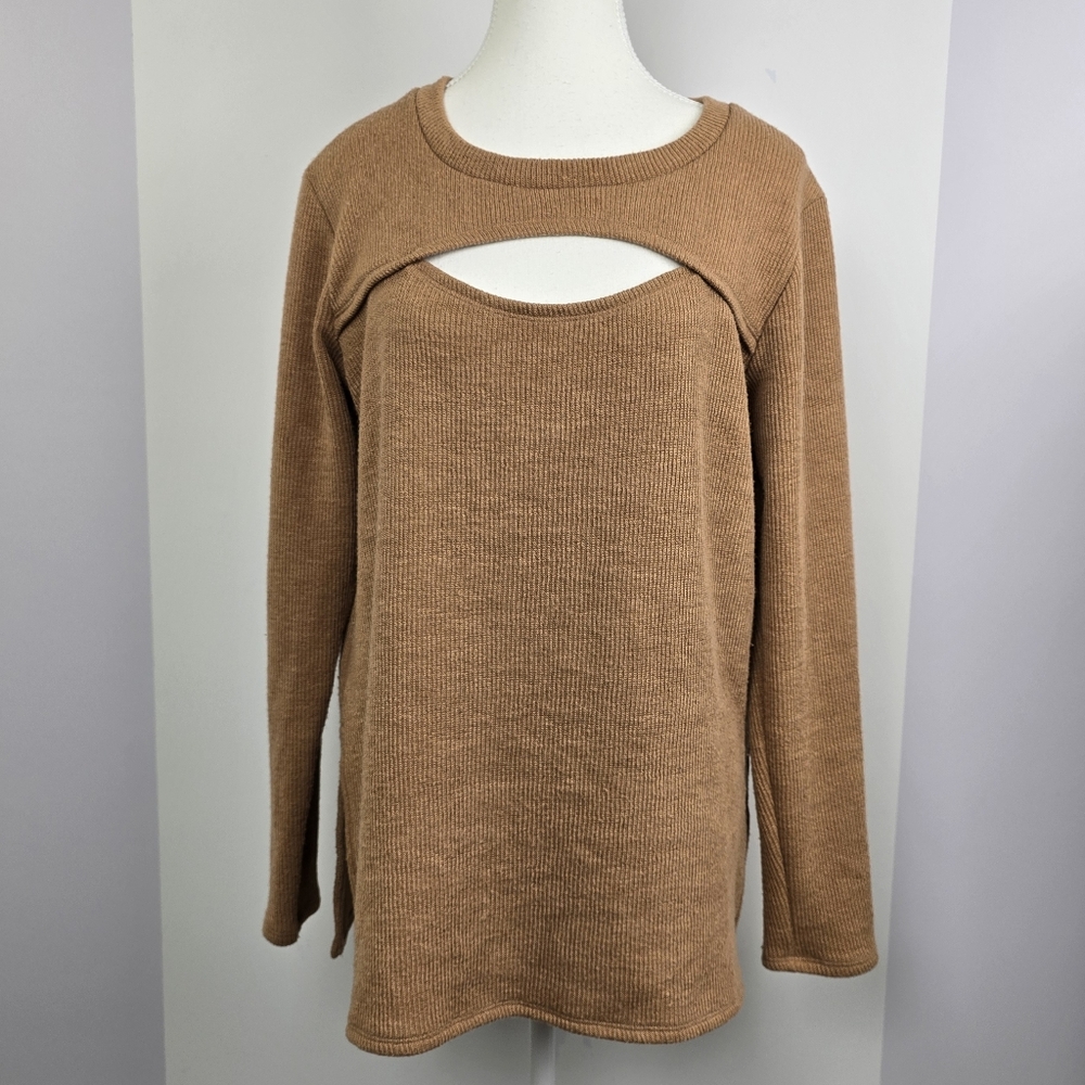 Smash + Tess Cozy Brown Cut-out Long Sleeve Knit Sweater, Sz L
